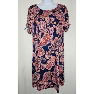 Relativity Women's Blue Pink Paisley Pullover Short Sleeve Dress Size Medium NWT